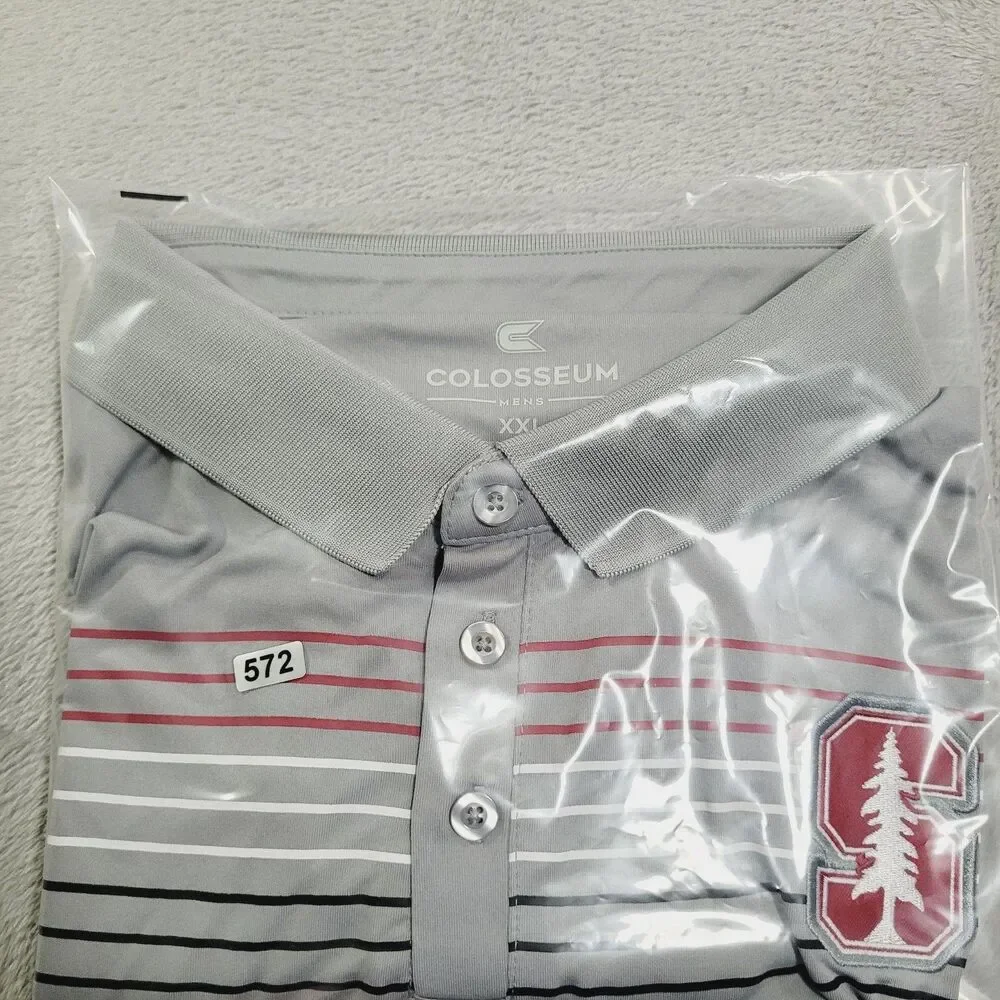 Stanford Cardinal Shirt Mens 2XL Gray NCAA Football Colosseum Polo Performance